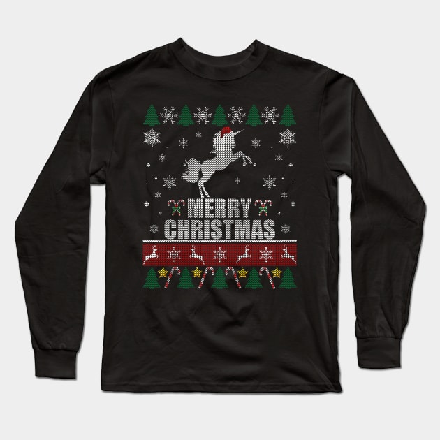 Santa Hat Unicorn Merry Christmas Long Sleeve T-Shirt by Sleazoid